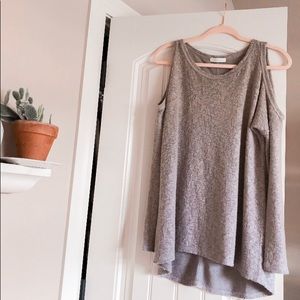 Fuzzy boutique cold shoulder sweater